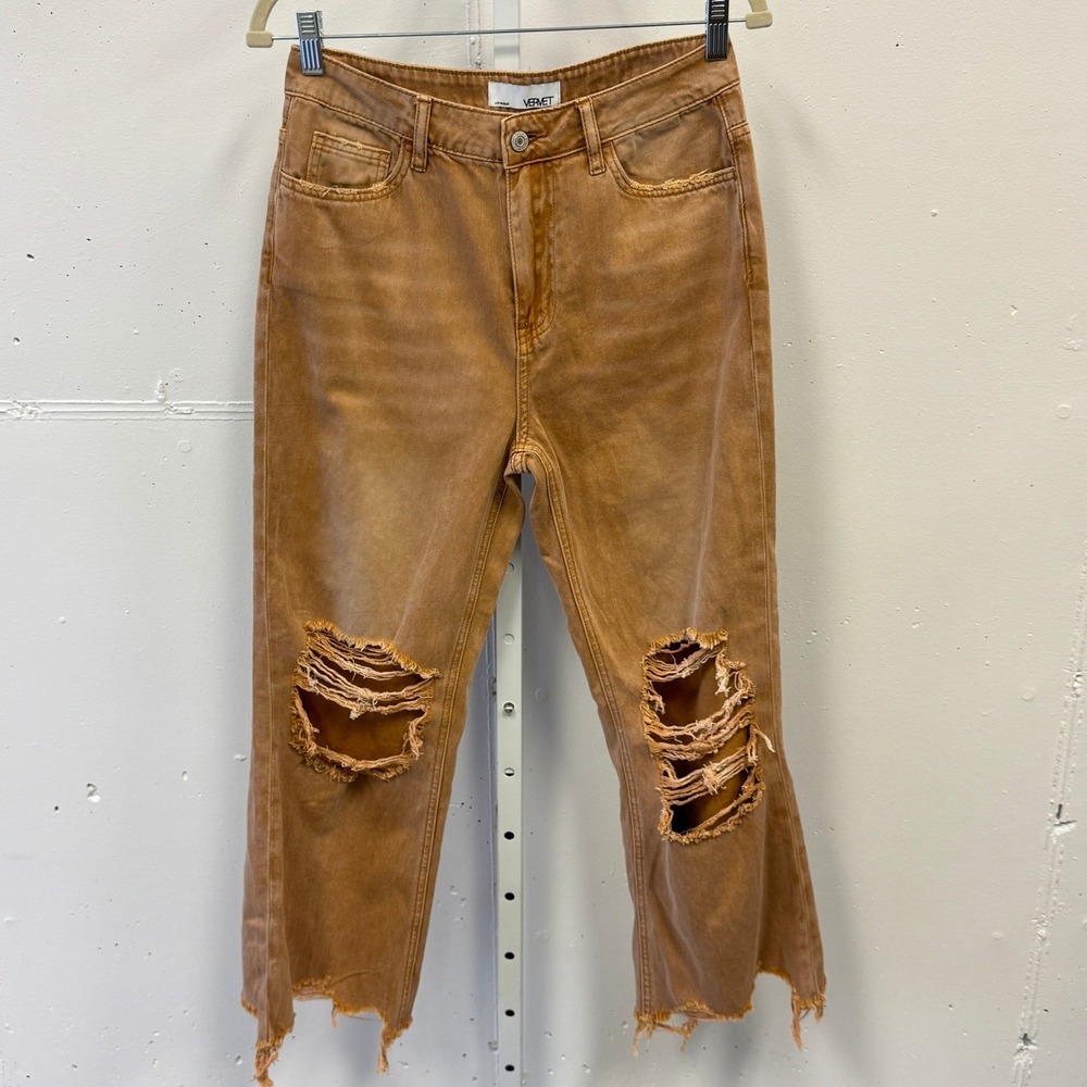 Vervet Kiss Of California Super High Rise 90's Vintage‎ Crop Flare Jeans W27 Tan - Picture 2 of 14